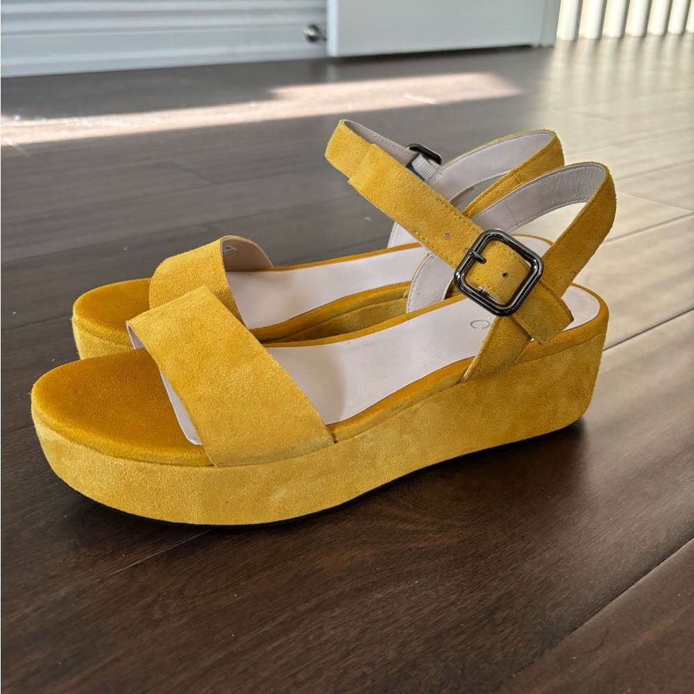 Women’s Suede Platform Sandals in Mustard Yellow